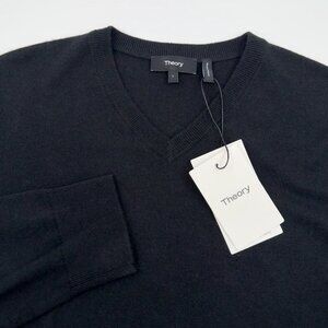NWT Theory Men’s L Riland Harman Merino Wool Blend V Neck Pullover Sweater Black